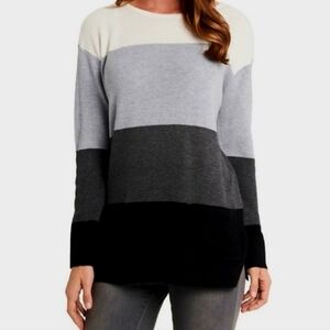 White, Gray & Black Colorblock Tunic Sweater